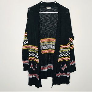 Eyeshadow Aztec Lightweight Open Front Cardigan L